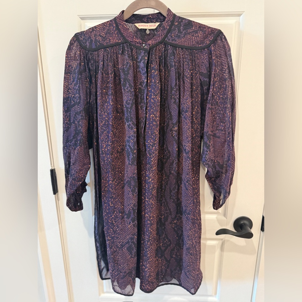 Rebecca Taylor Long Sleeve Dress in Purple and Black